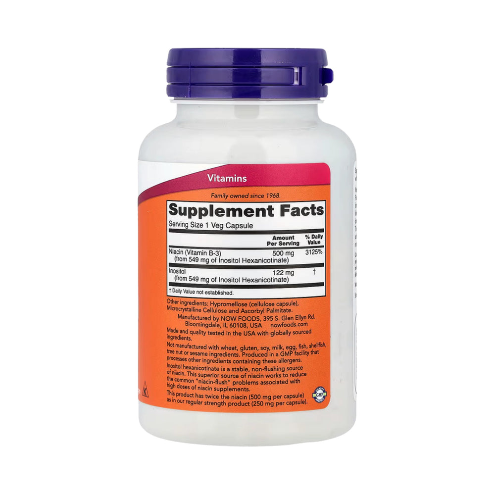 NOW Foods, Flush-Free Niacin, 500 mg, 90 Veg Capsules