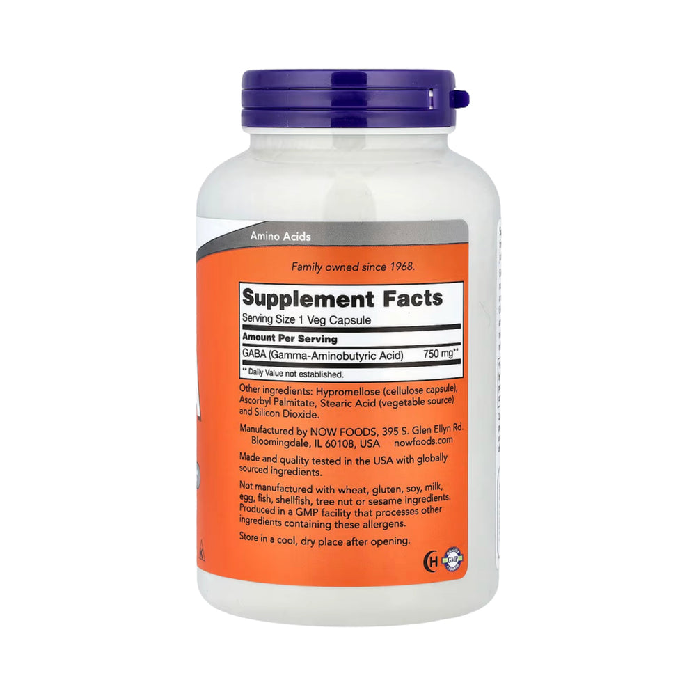 NOW Foods, GABA, 750 mg, 200 Veg Capsules
