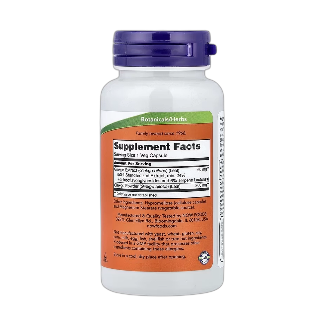 NOW Foods, Ginkgo Biloba, 60 mg, 60 Veg Capsules