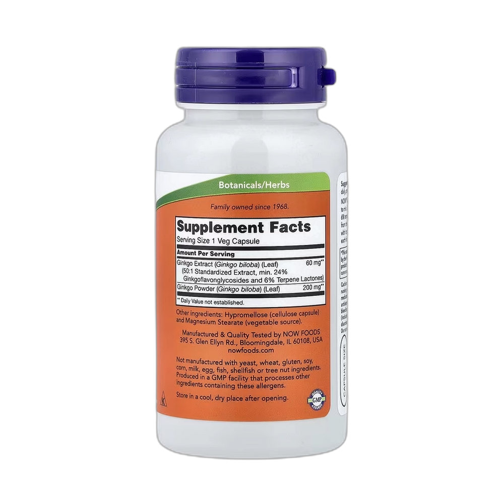 NOW Foods, Ginkgo Biloba, 60 mg, 60 Veg Capsules