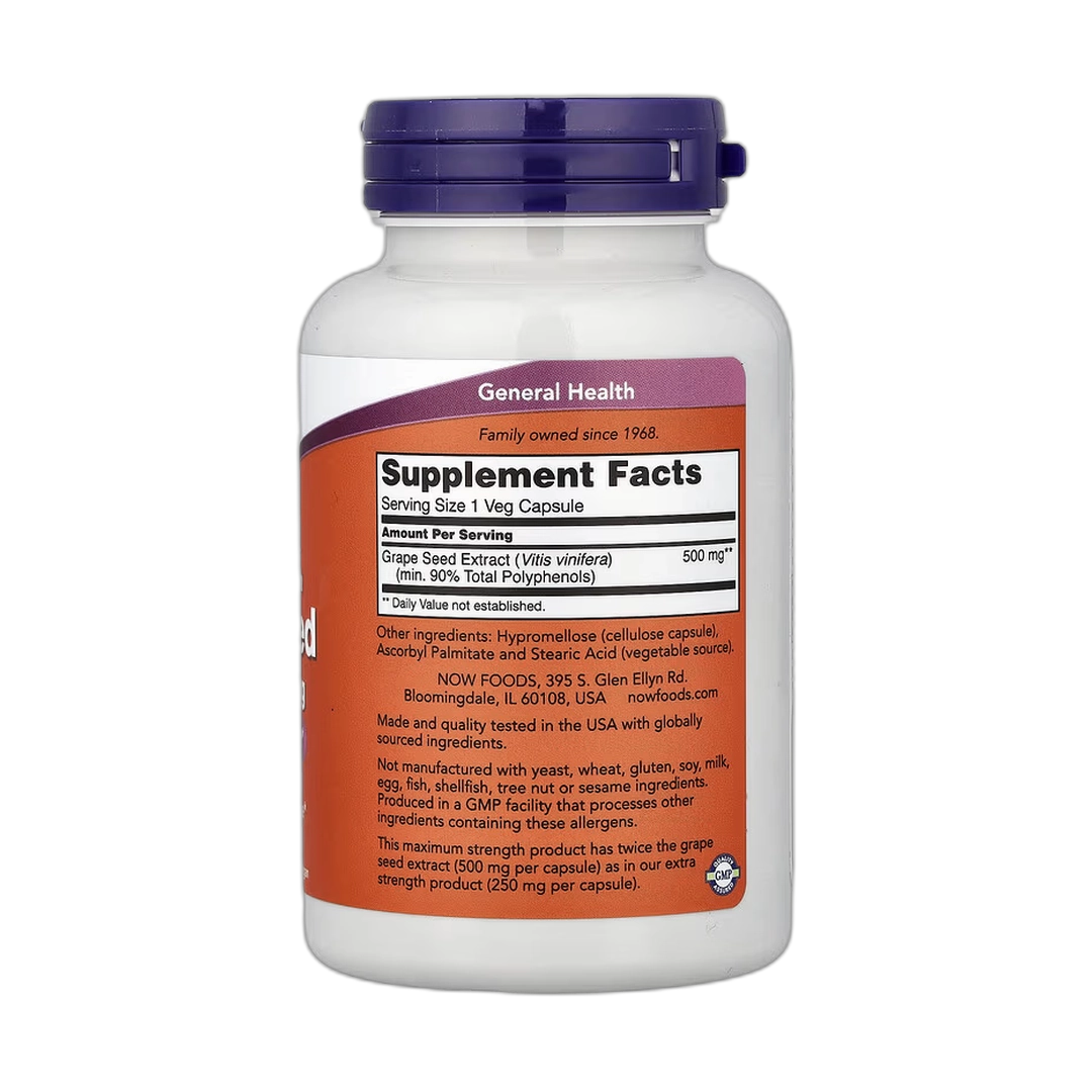 NOW Foods, Grape Seed Extract, 500 mg, 90 Veg Capsules