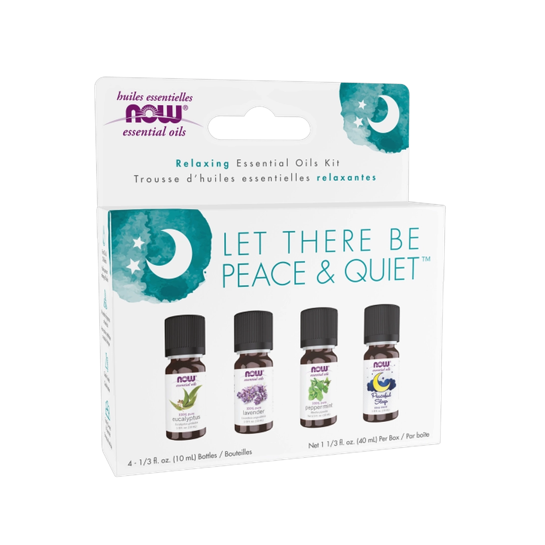 NOW Foods, Let There Be Peace & Quiet, Relaxing Essential Oils Kit, 4 Bottles, 1/3 fl oz, 10 ml Each