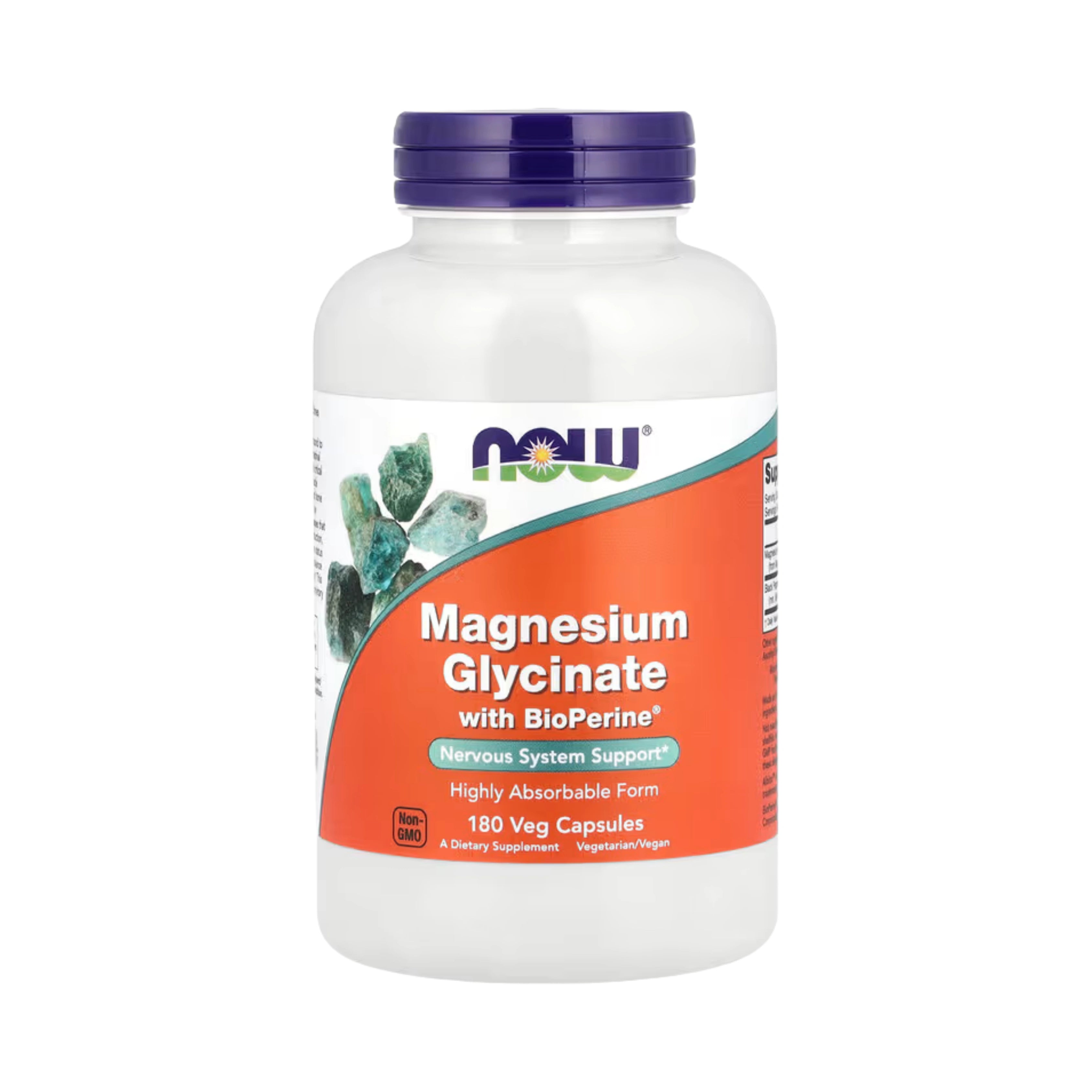 NOW Foods, Magnesium Glycinate With BioPerine, 180 Veg Capsules