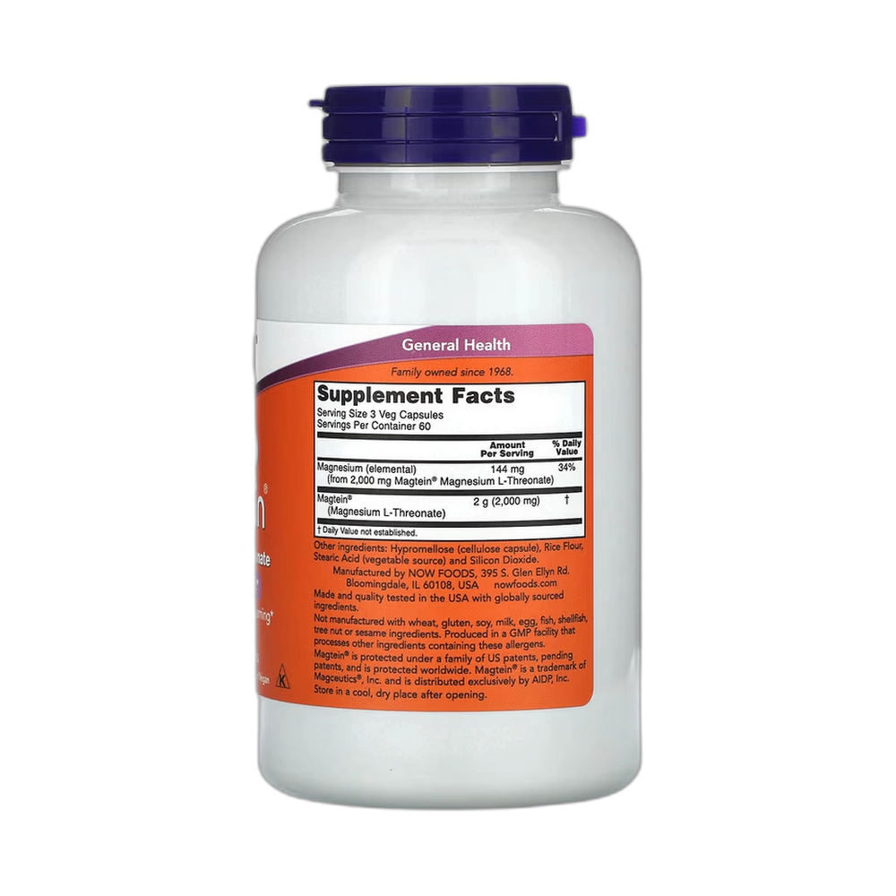 NOW Foods, Magtein, Magnesium L-Threonate, 180 Veg Capsules