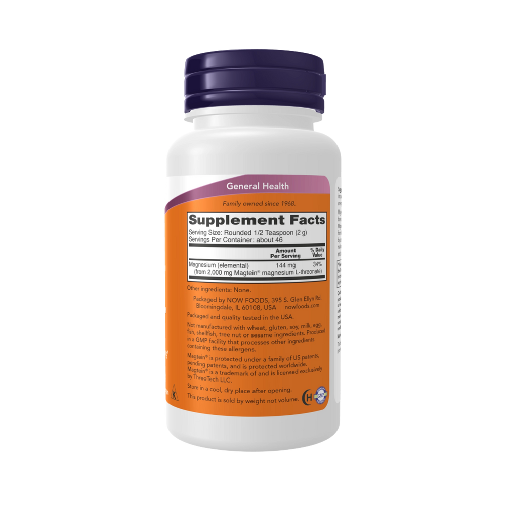 NOW Foods, Magtein®, Magnesium L-Threonate Powder, 3.2 oz