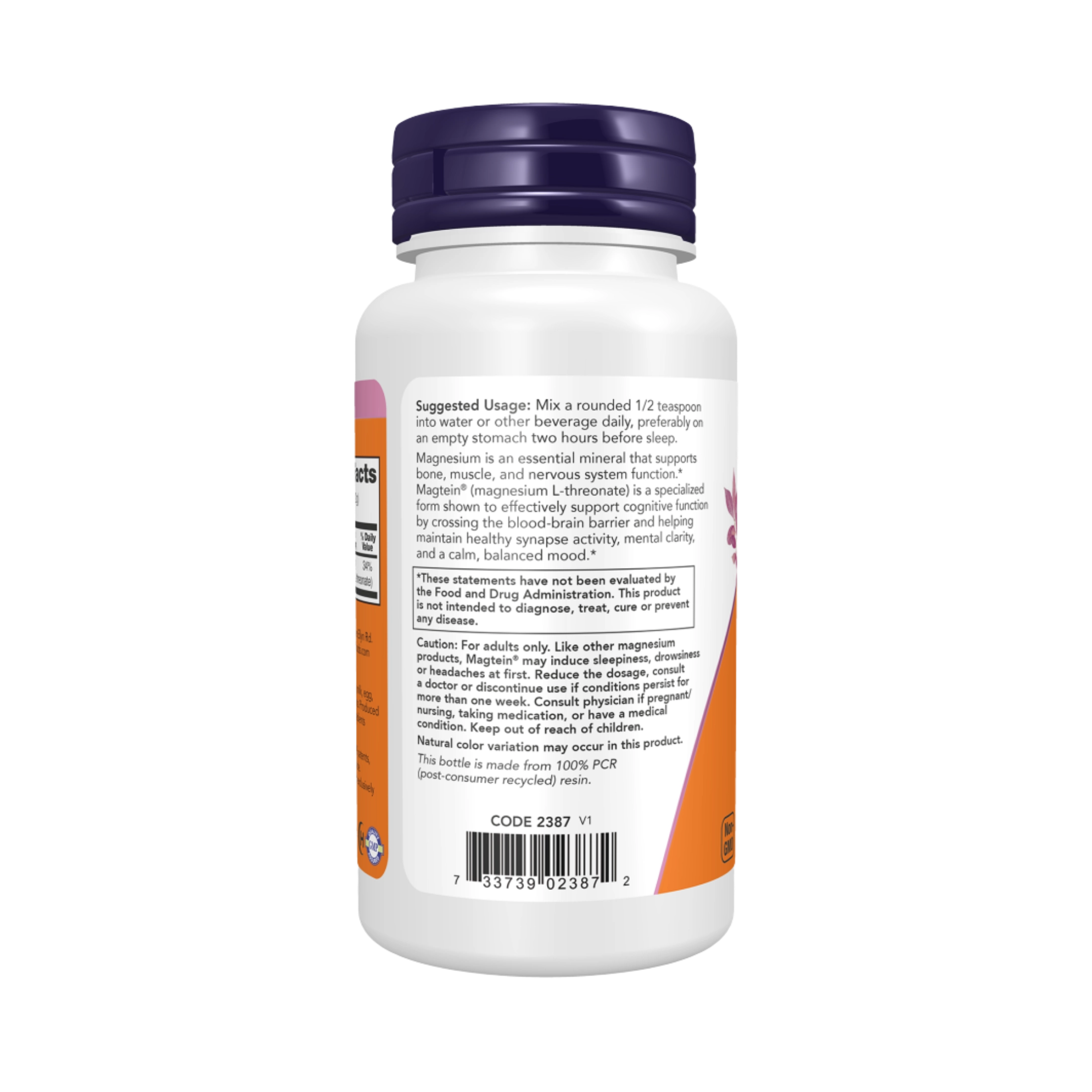 NOW Foods, Magtein®, Magnesium L-Threonate Powder, 3.2 oz