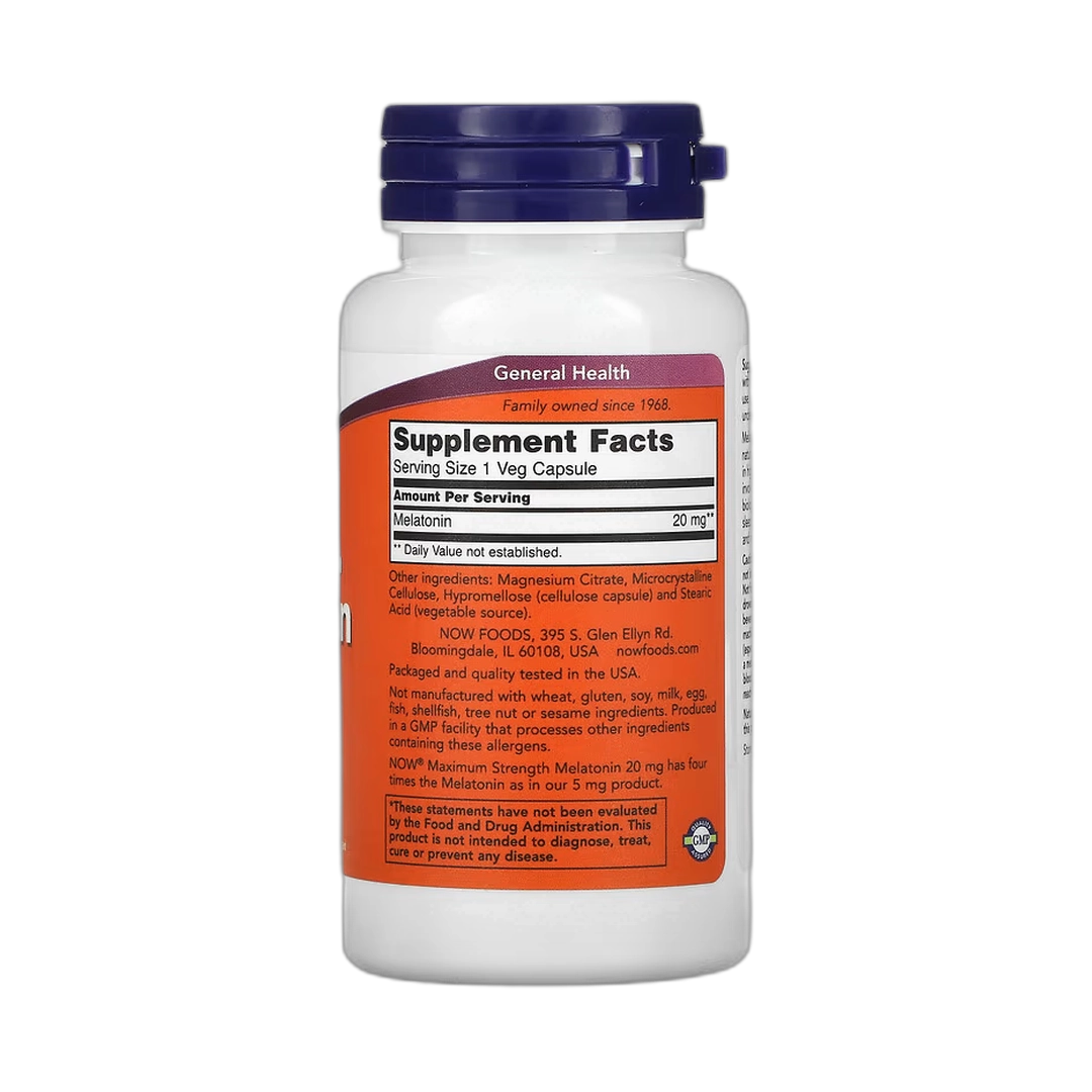 NOW Foods, Maximum Strength Melatonin, 20 mg, 90 Veg Capsules