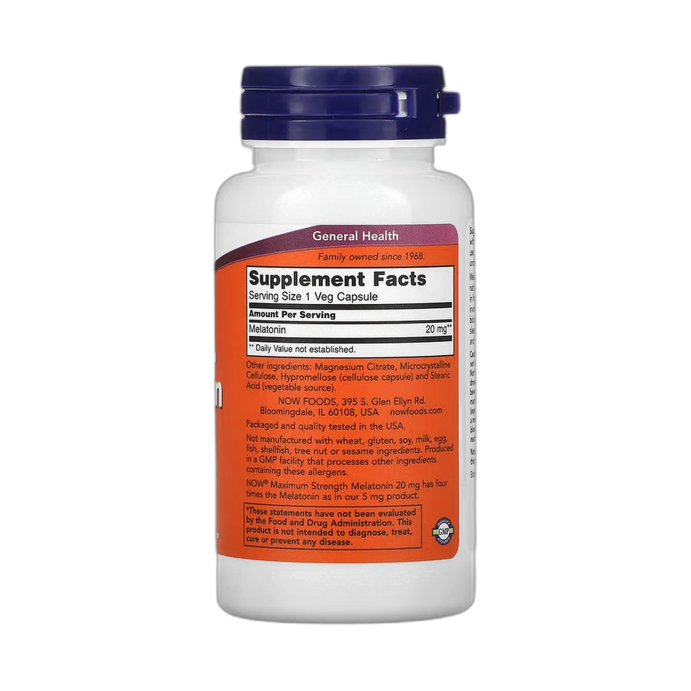 NOW Foods, Maximum Strength Melatonin, 20 mg, 90 Veg Capsules