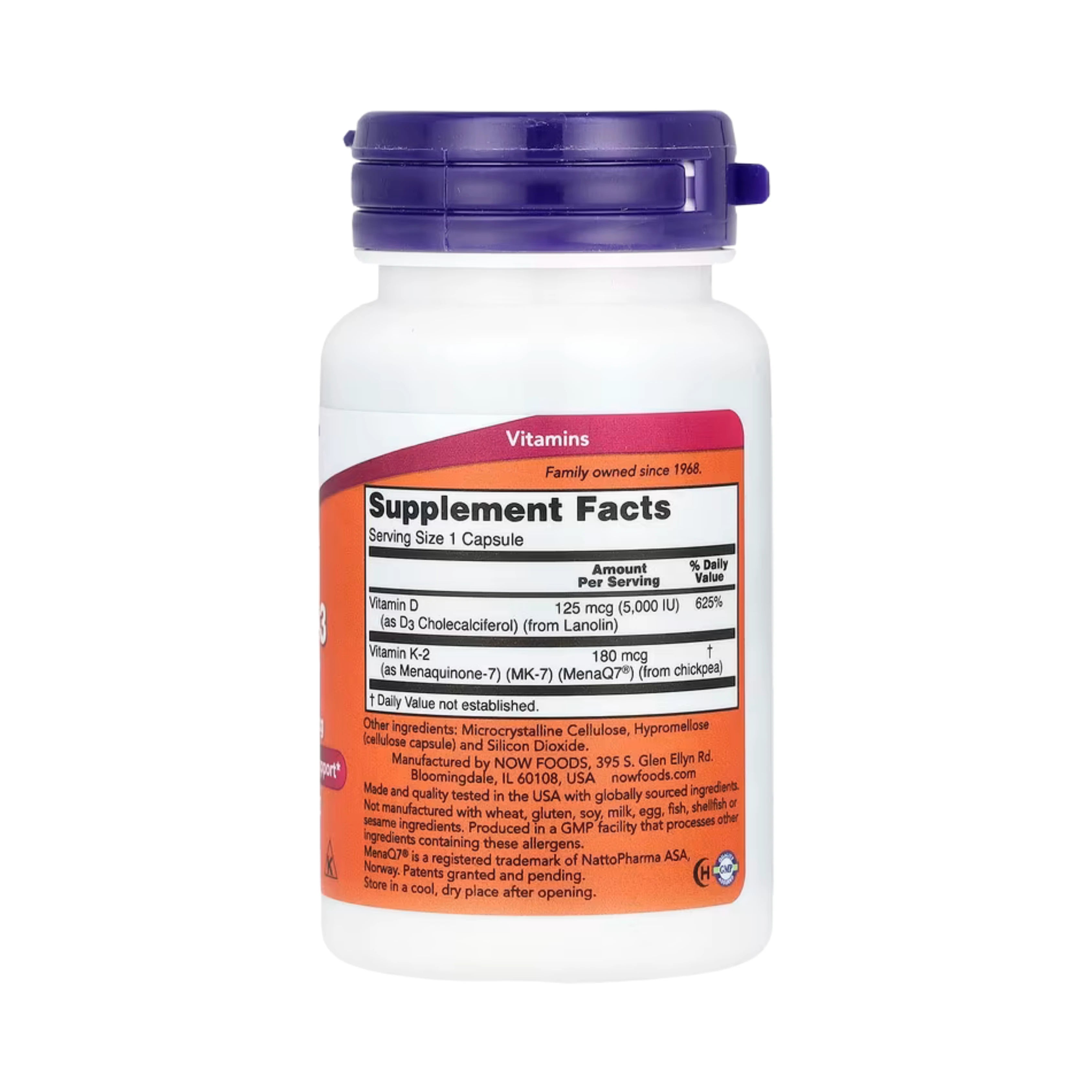 NOW Foods, Mega D-3 & MK-7, 5,000 IU / 180 mcg, 60 Capsules