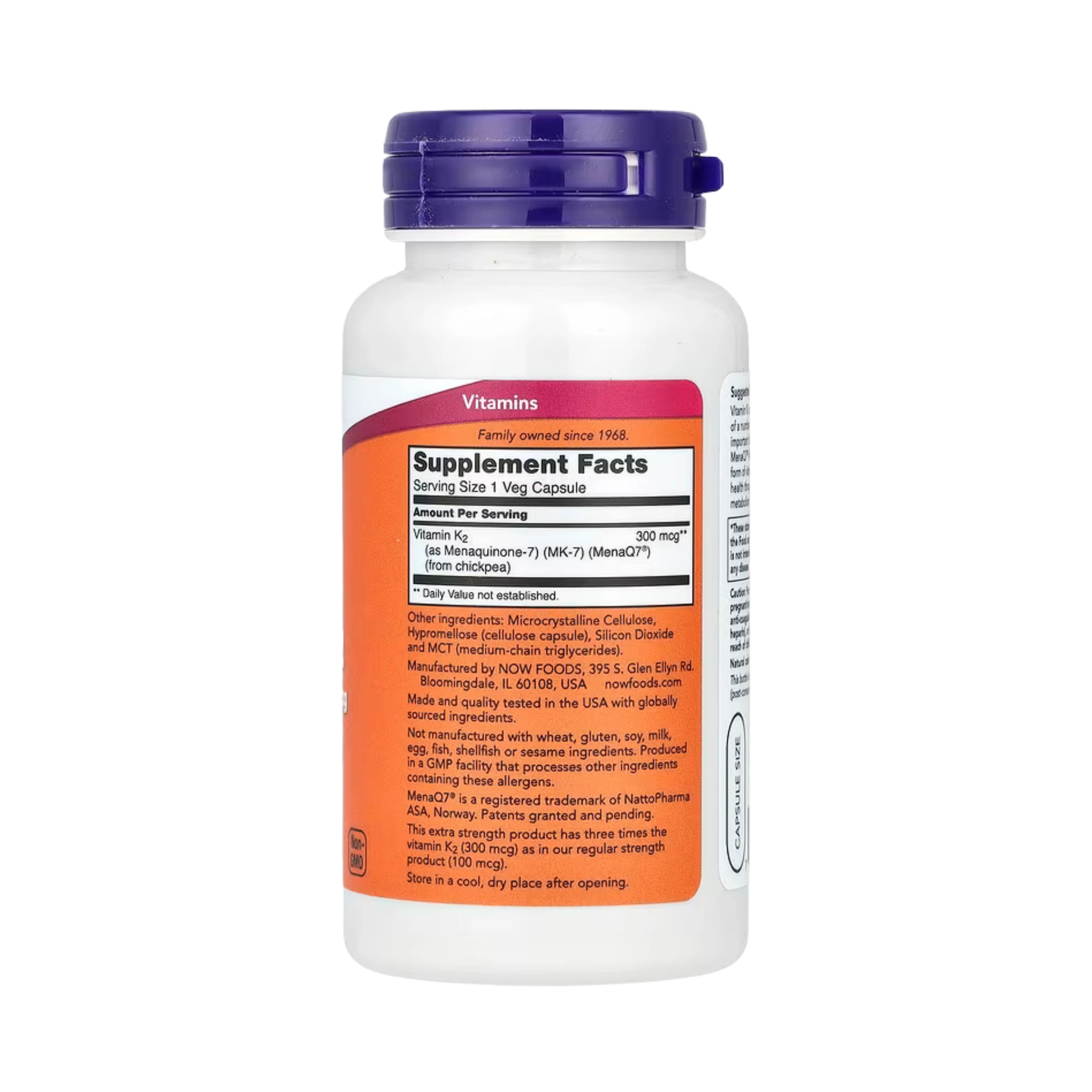 NOW Foods, MK-7, Vitamin K-2, 300 mcg, 120 Veg Capsules
