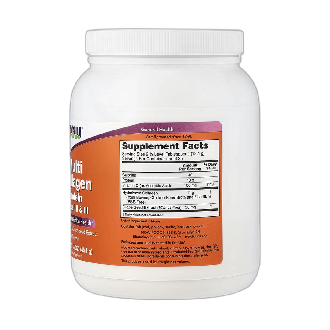 NOW Foods, Multi Collagen Protein, Unflavored, 16 oz, 454 g