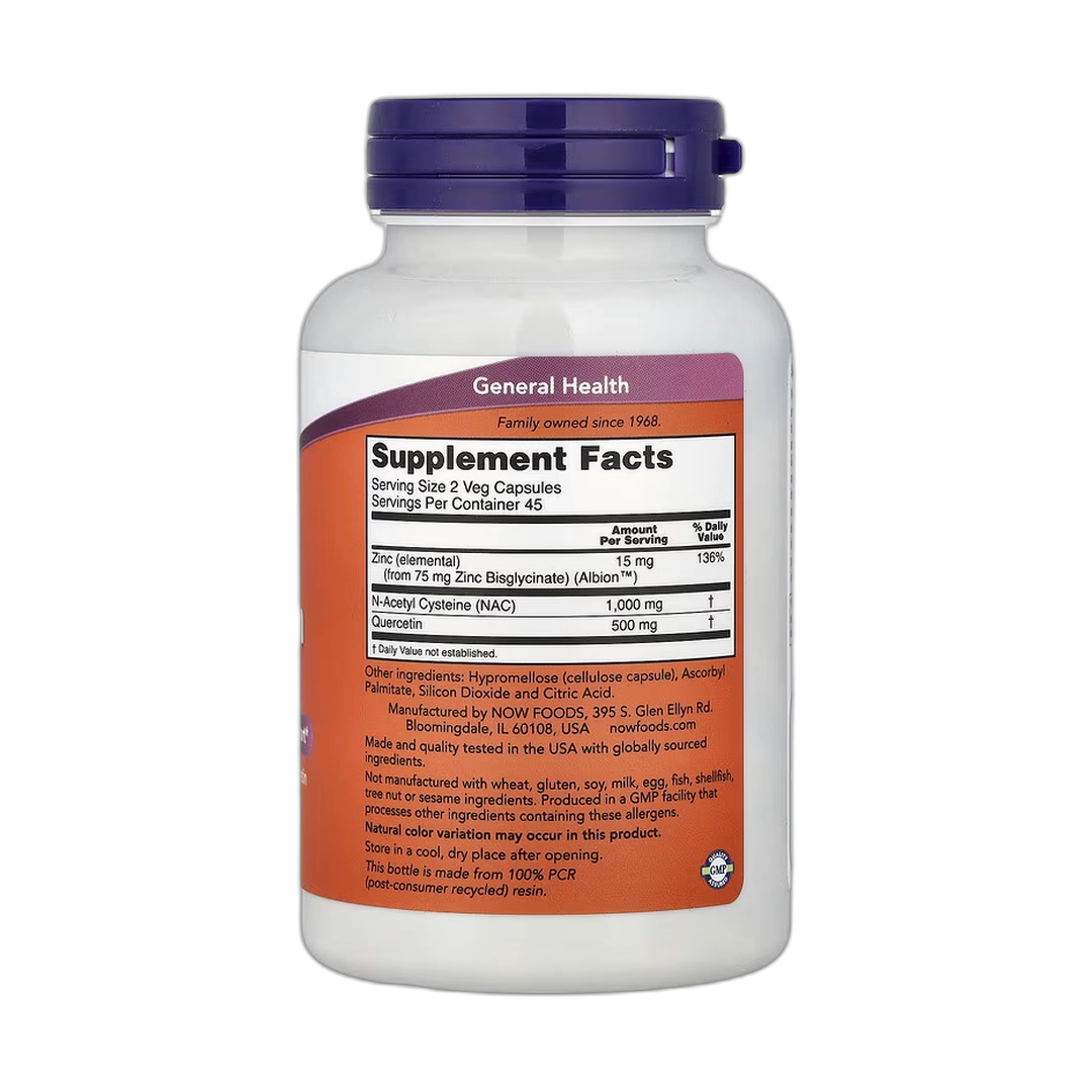NOW Foods, NAC Quercetin & Zinc, 90 Veg Capsules
