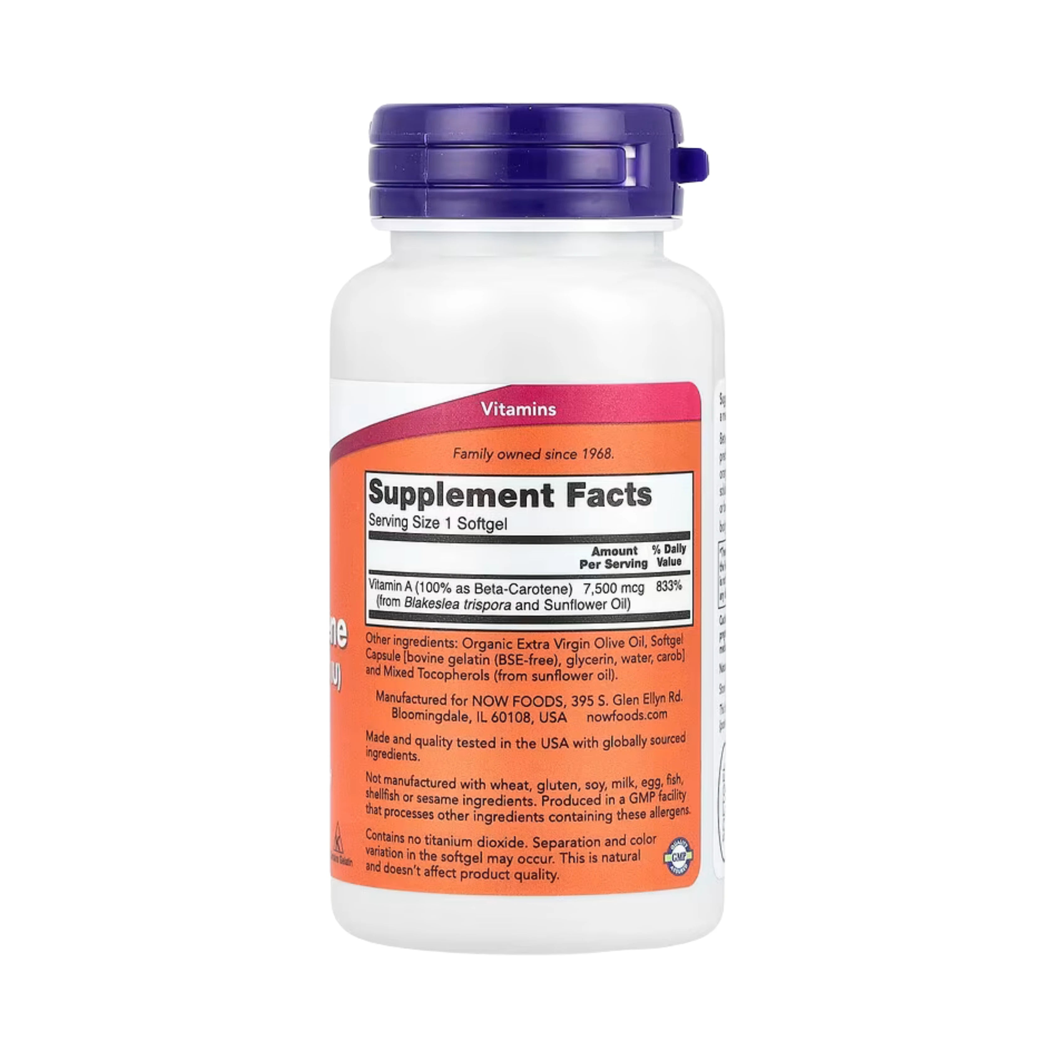 NOW Foods, Natural Beta Carotene, 7,500 mcg (25,000 IU), 90 Softgels