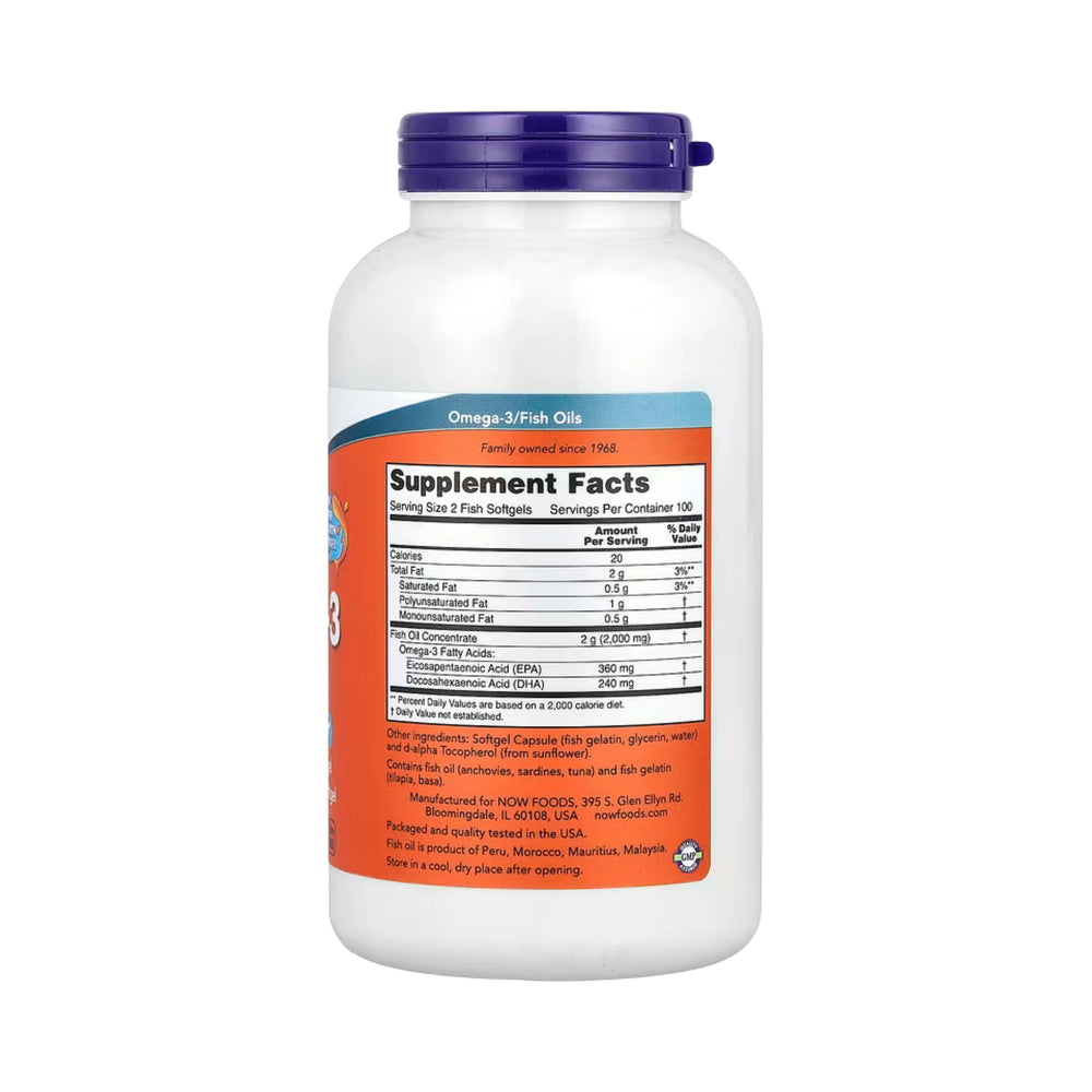 NOW Foods, Omega-3 Fish Oil, 1,000 mg, 200 Fish Softgels
