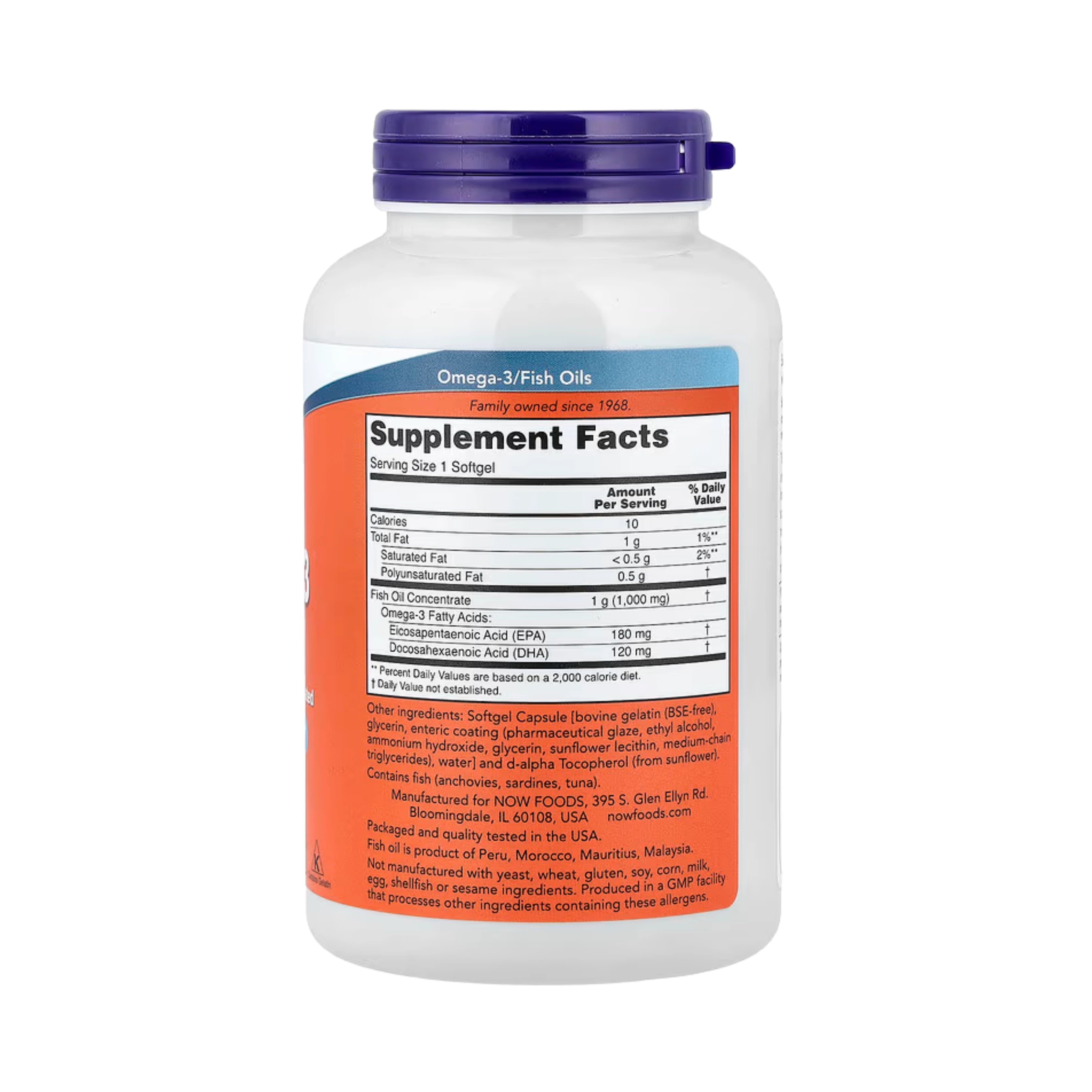 NOW Foods, Omega-3 Fish Oil, 180 Softgels
