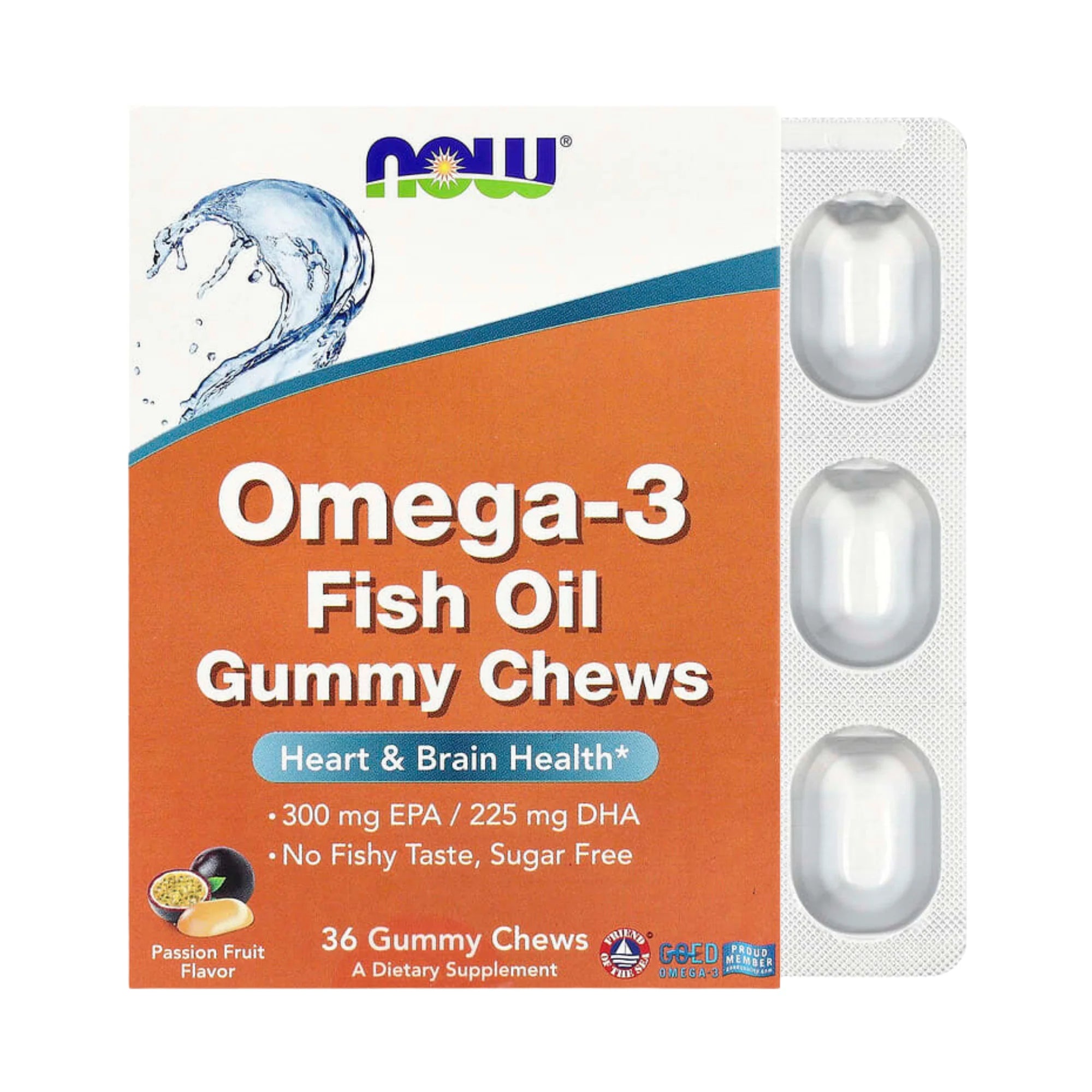 NOW Foods, Omega-3 Fish Oil Gummy Chews, Passion Fruit, 36 Gummy Chews