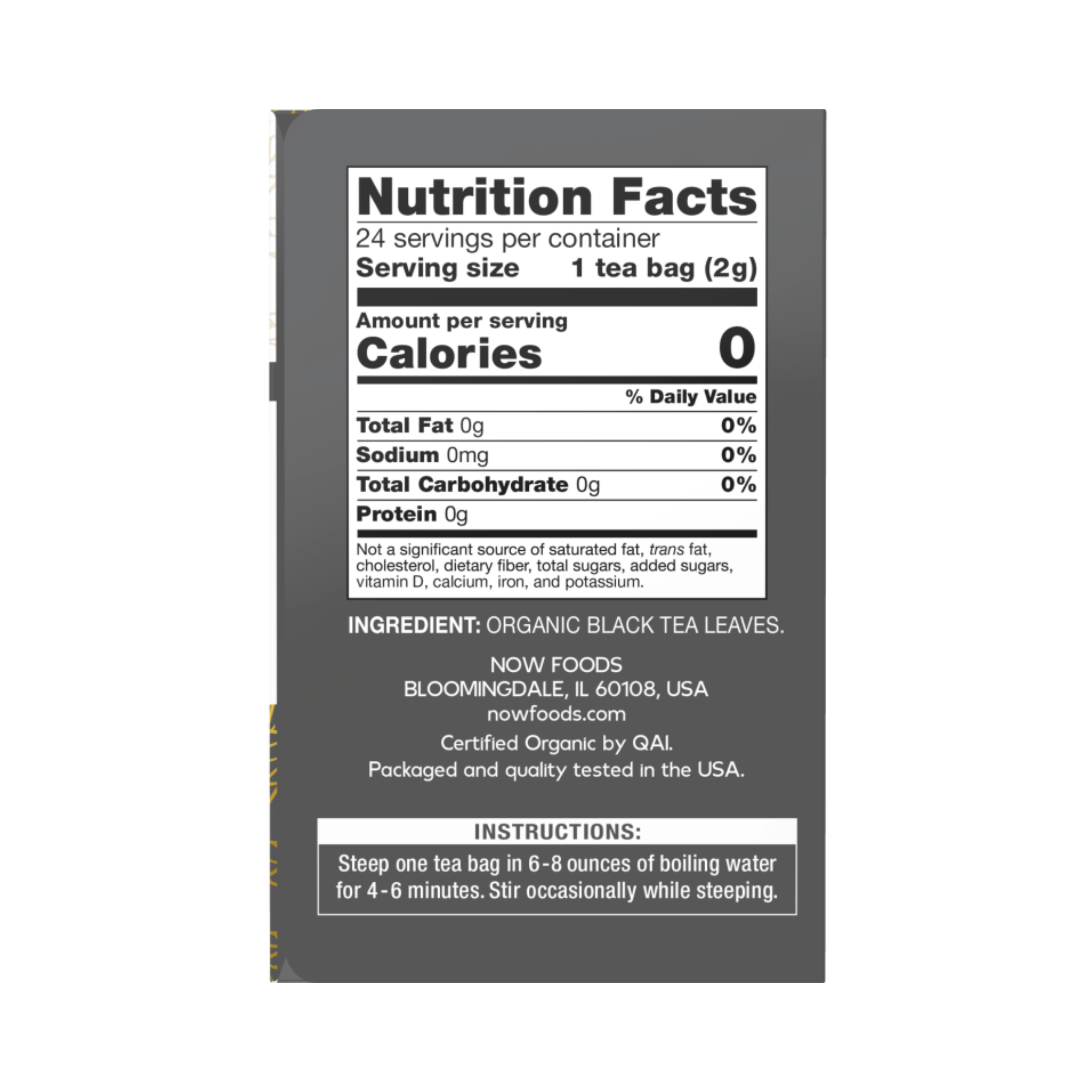 NOW Foods, Organic Black Tea, 24 Tea Bags, 1.7 Oz