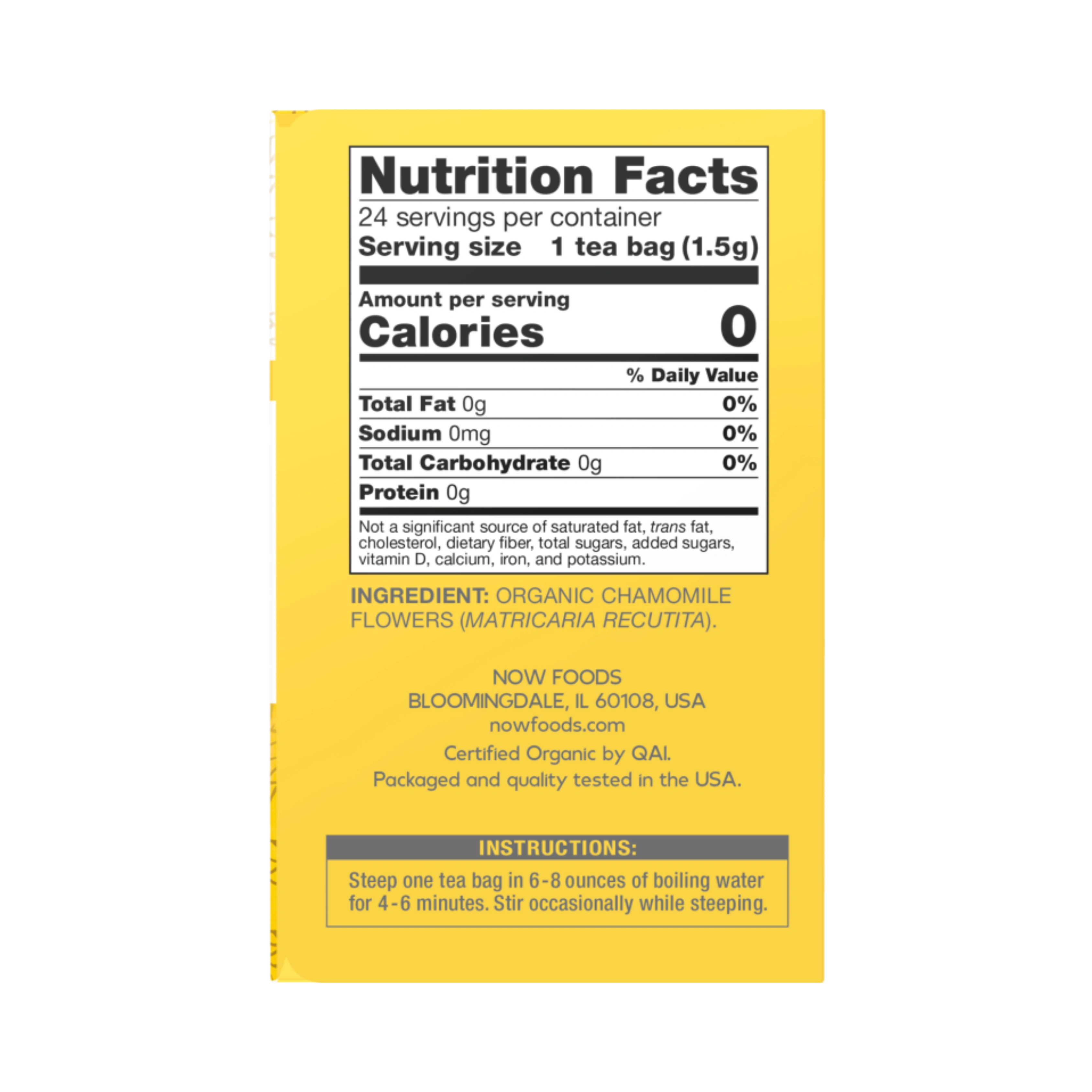 NOW Foods, Organic Chamomile, Caffeine Free, 24 Tea Bags, 1.27 Oz