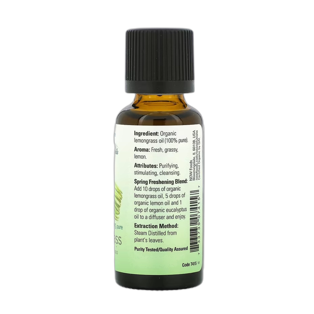 NOW Foods, Organic Essential Oils, Lemongrass, 1 fl oz, 30 ml