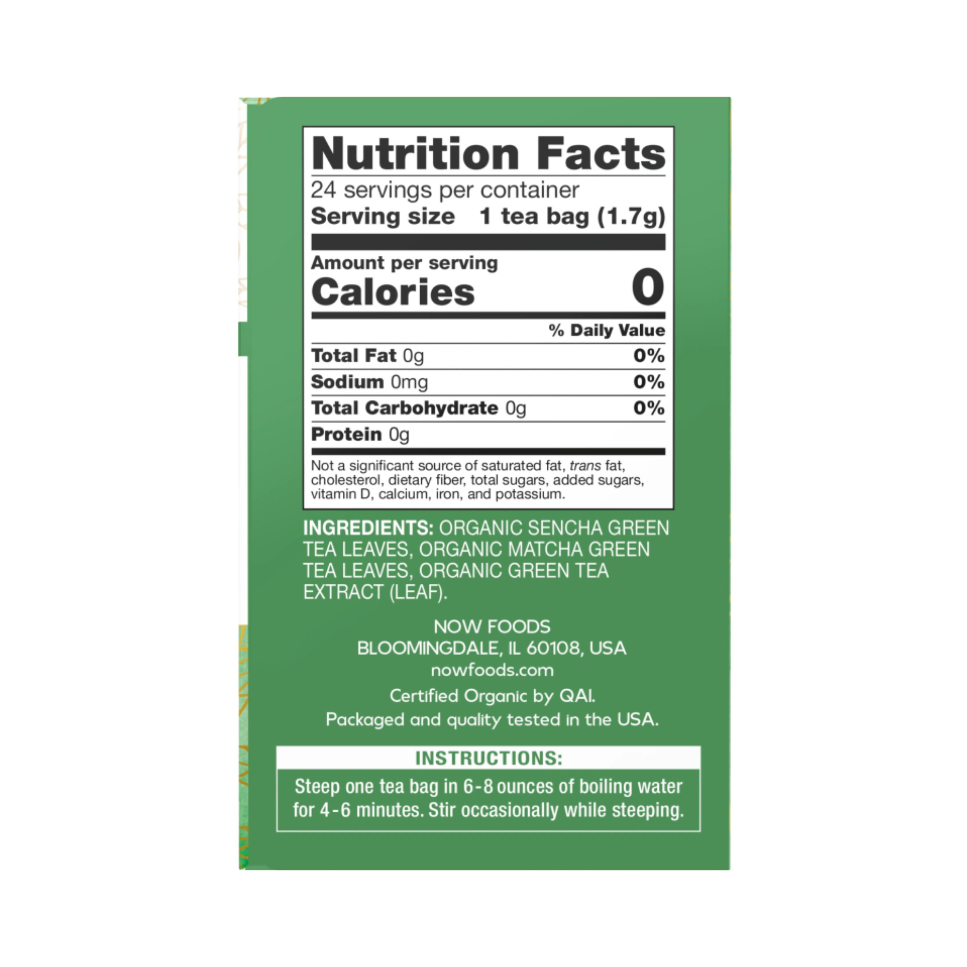 NOW Foods, Organic Green Kick, 24 Tea Bags, 1.7 Oz