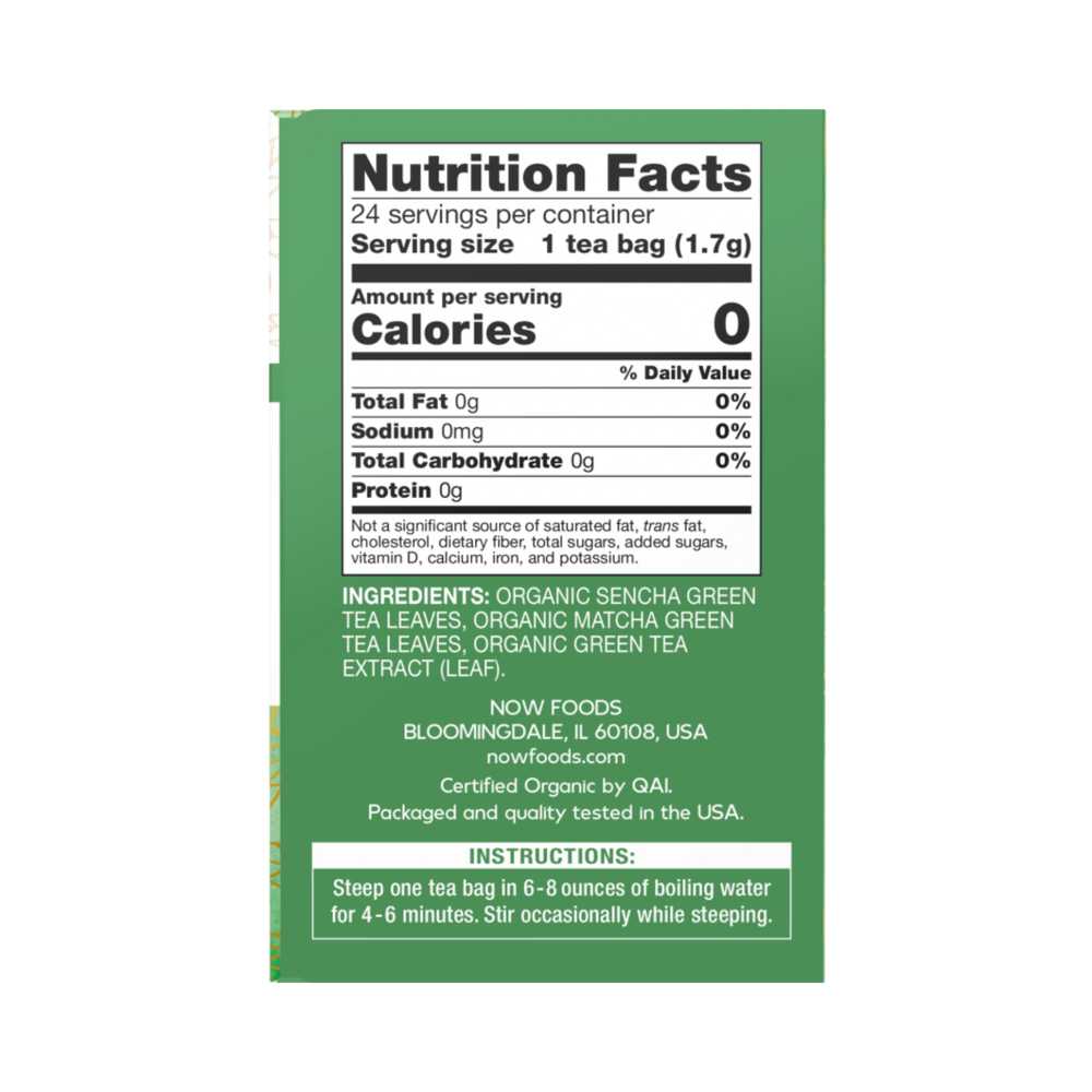 NOW Foods, Organic Green Kick, 24 Tea Bags, 1.7 Oz
