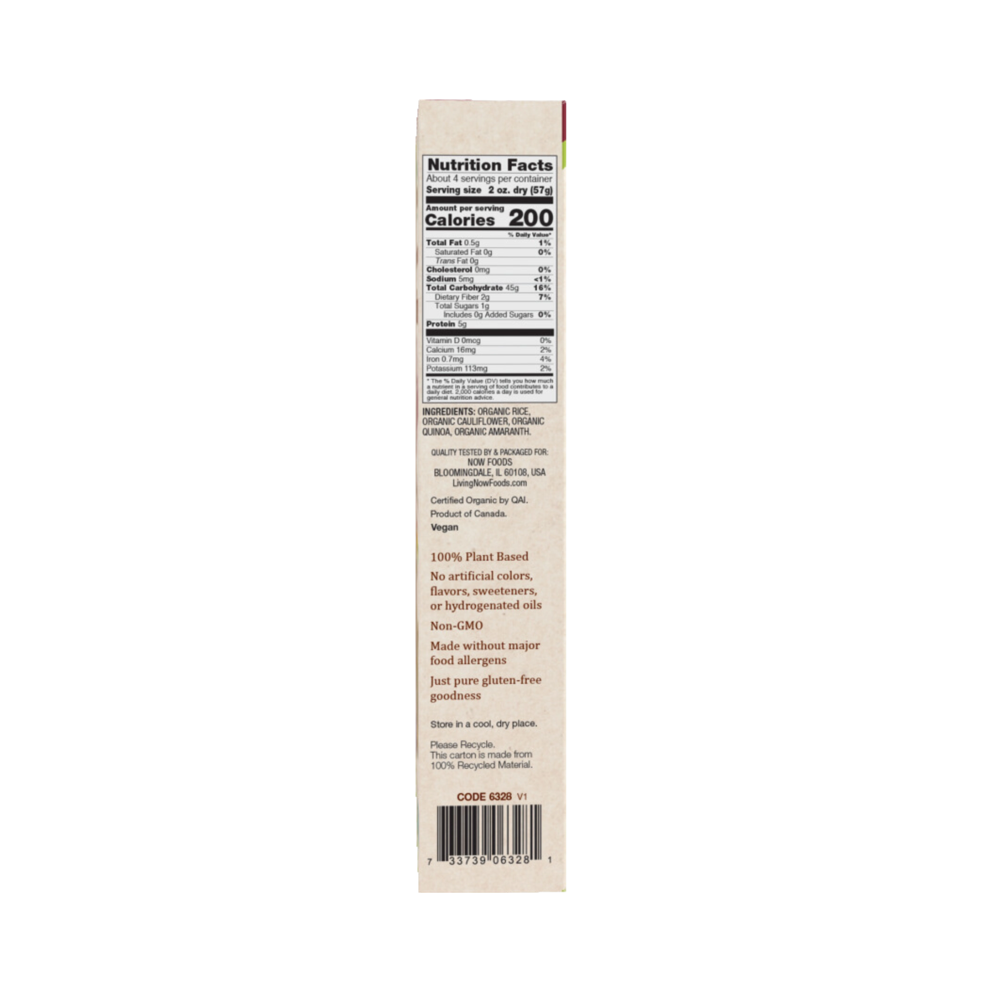 NOW Foods, Organic Multigrain and Cauliflower Elbows, Gluten Free, 8 Oz