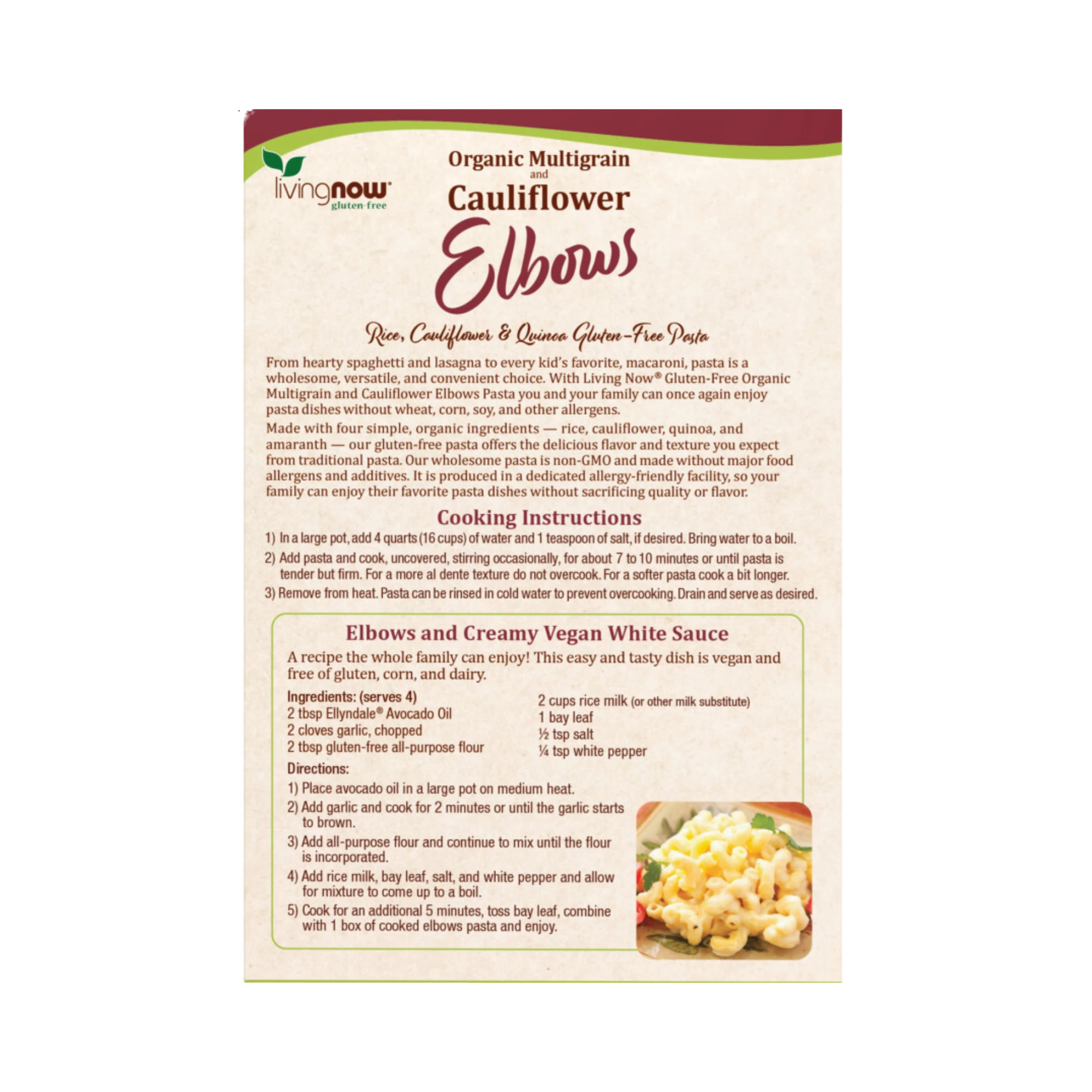 NOW Foods, Organic Multigrain and Cauliflower Elbows, Gluten Free, 8 Oz