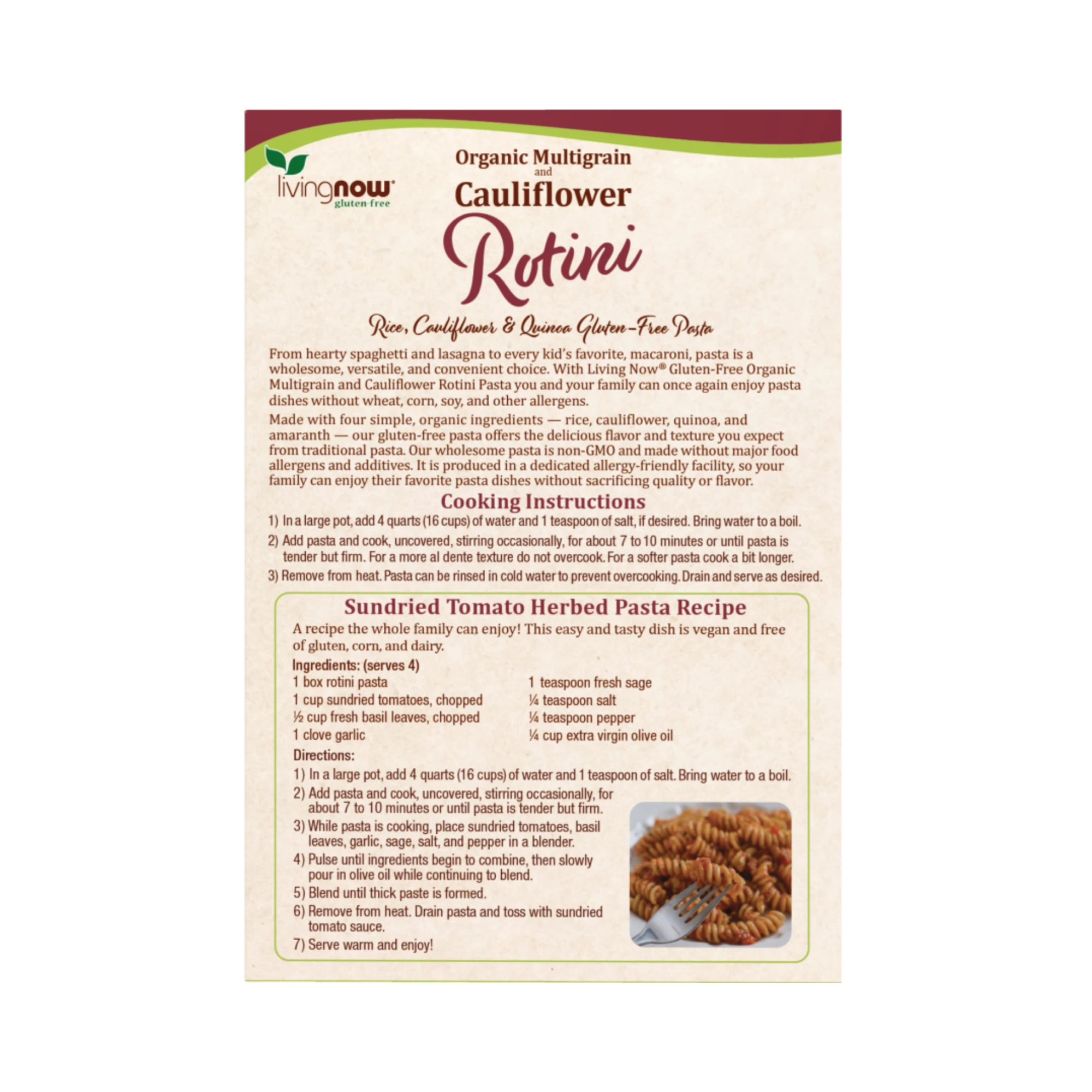 NOW Foods, Organic Multigrain and Cauliflower Rotini, Gluten Free, 8 Oz