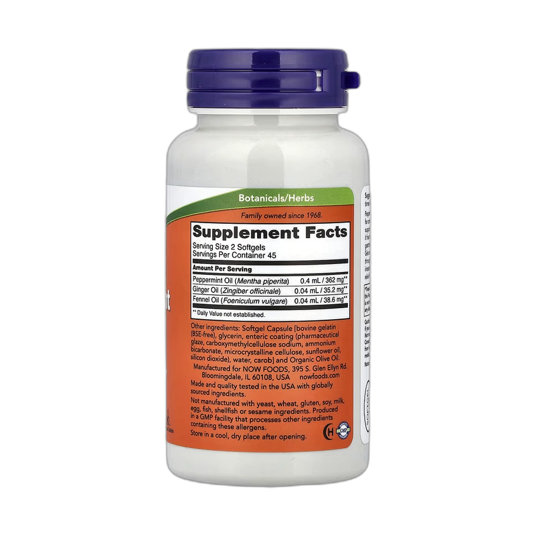 NOW Foods, Peppermint Gels With Ginger & Fennel Oils, 90 Softgels