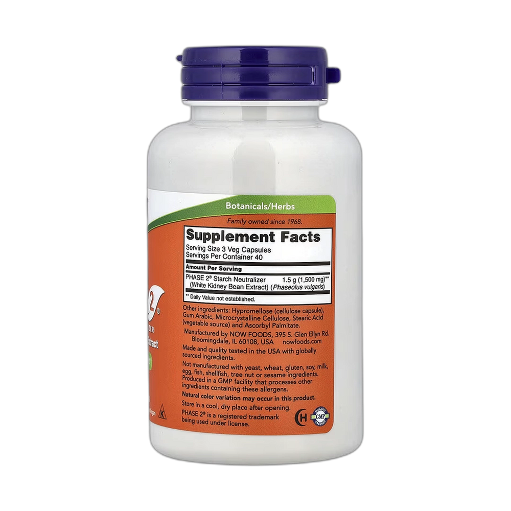 NOW Foods, Phase 2, Starch Neutralizer, 500 mg, 120 Veg Capsules