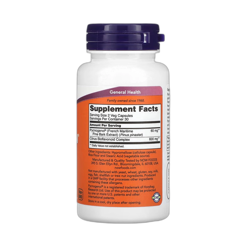 NOW Foods, Pycnogenol With Bioflavonoids, 60 Veg Capsules
