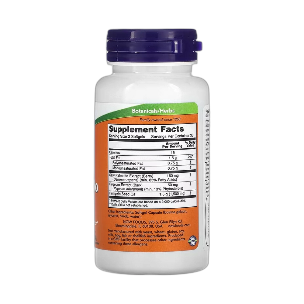 NOW Foods, Pygeum & Saw Palmetto, 60 Softgels