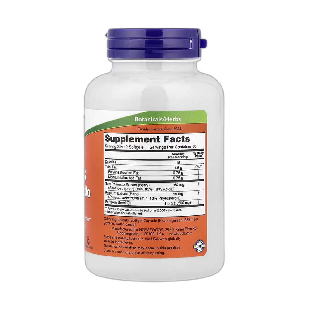NOW Foods, Pygeum & Saw Palmetto With Pumpkin Seed Oil, 120 Softgels