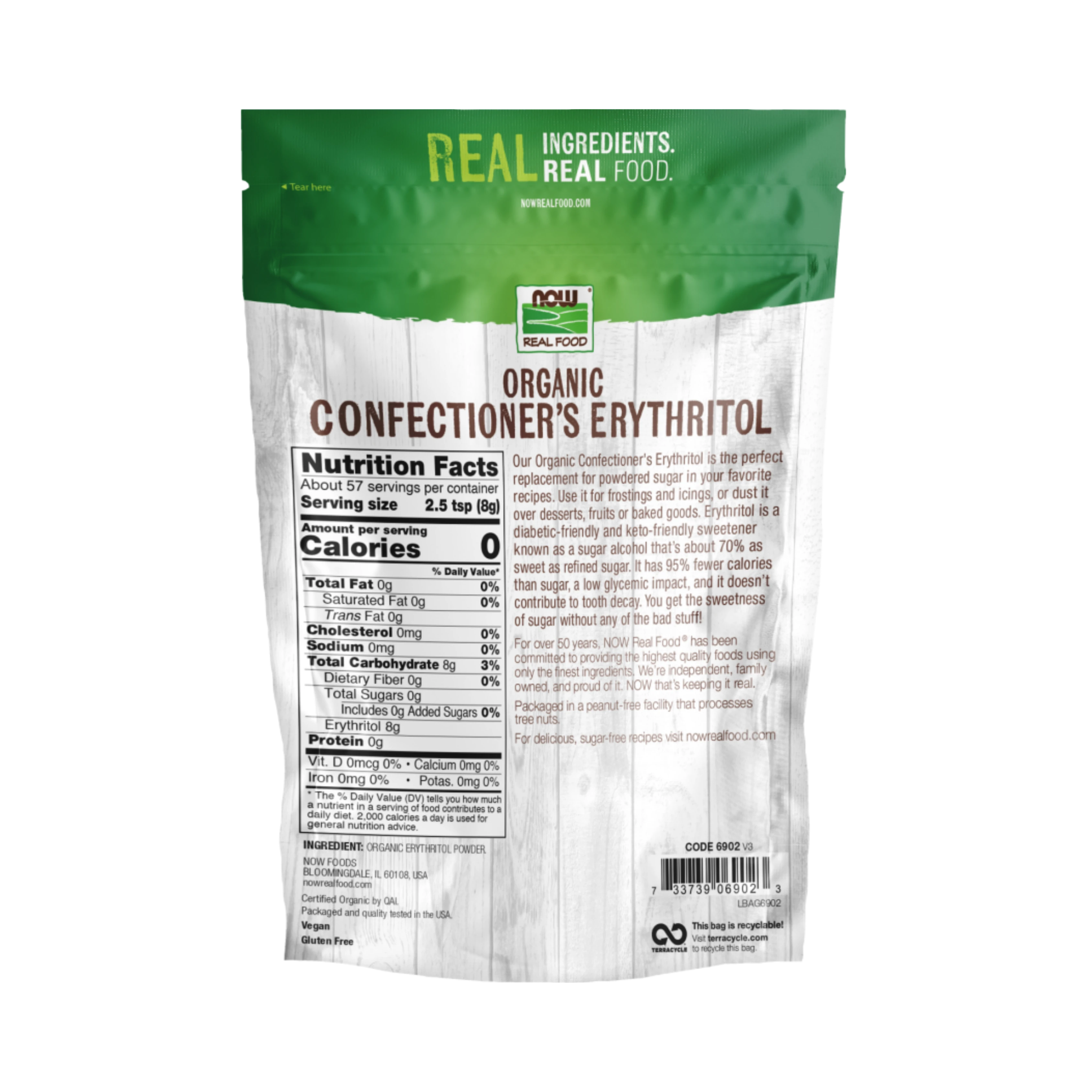 NOW Foods, Real Food, Organic Confectioner's Erythritol, 1 Lb