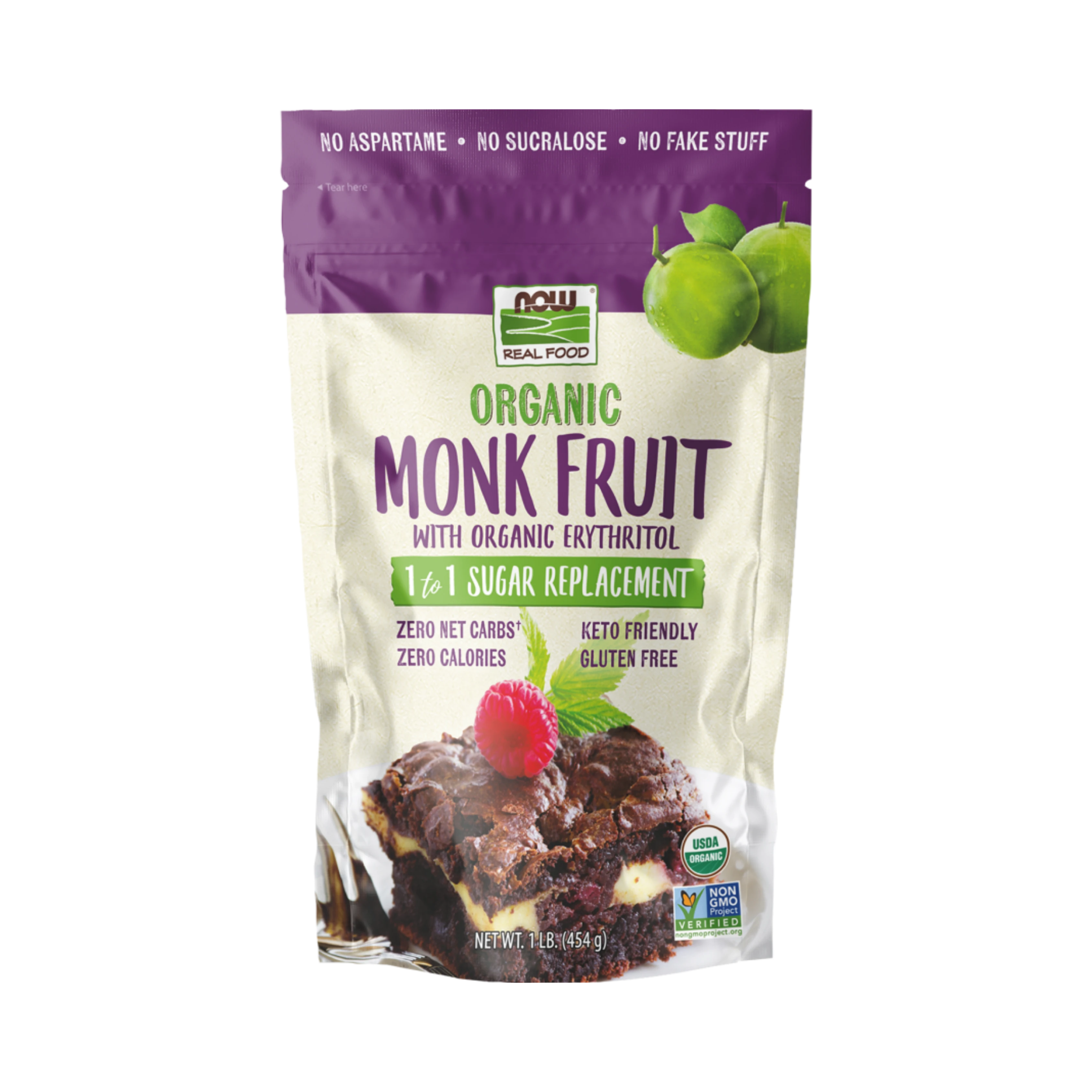 NOW Foods, Real Food, Organic Monk Fruit, 1-to-1 Sugar Replacement , 1 Lb