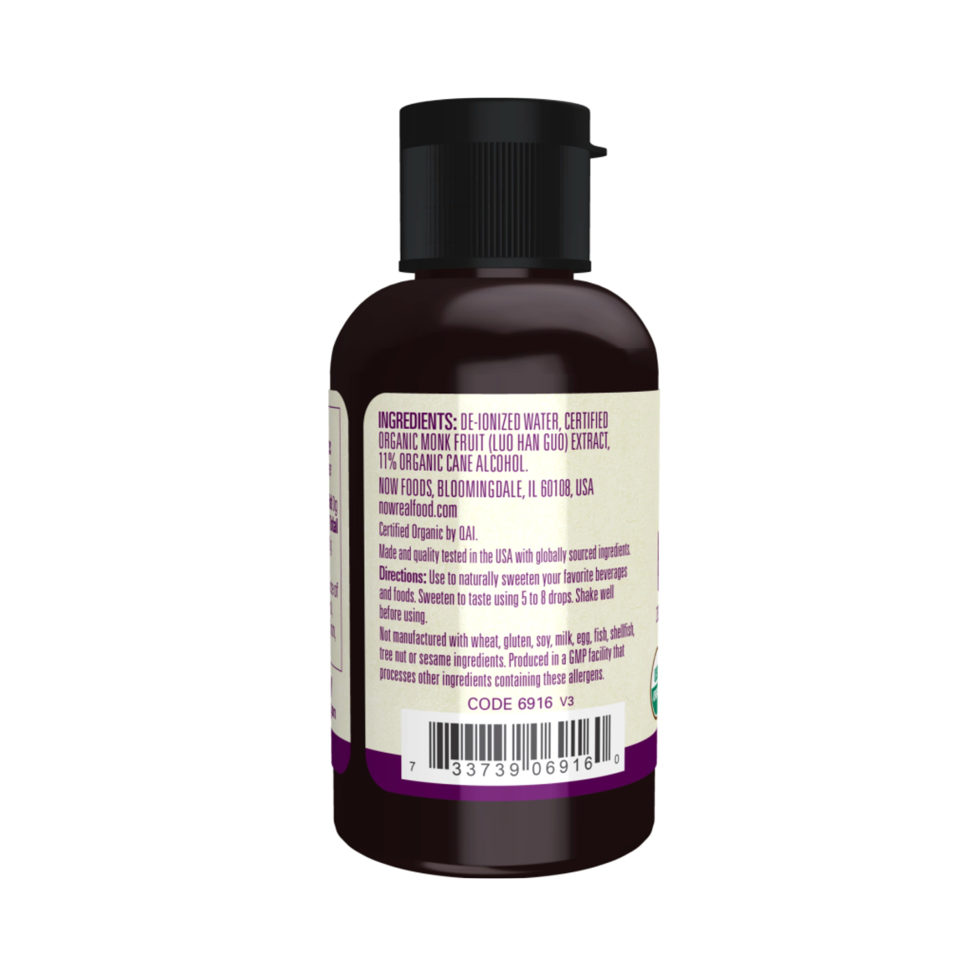 NOW Foods, Real Food, Organic Monk Fruit, Liquid Sweetener, 2 Fl Oz