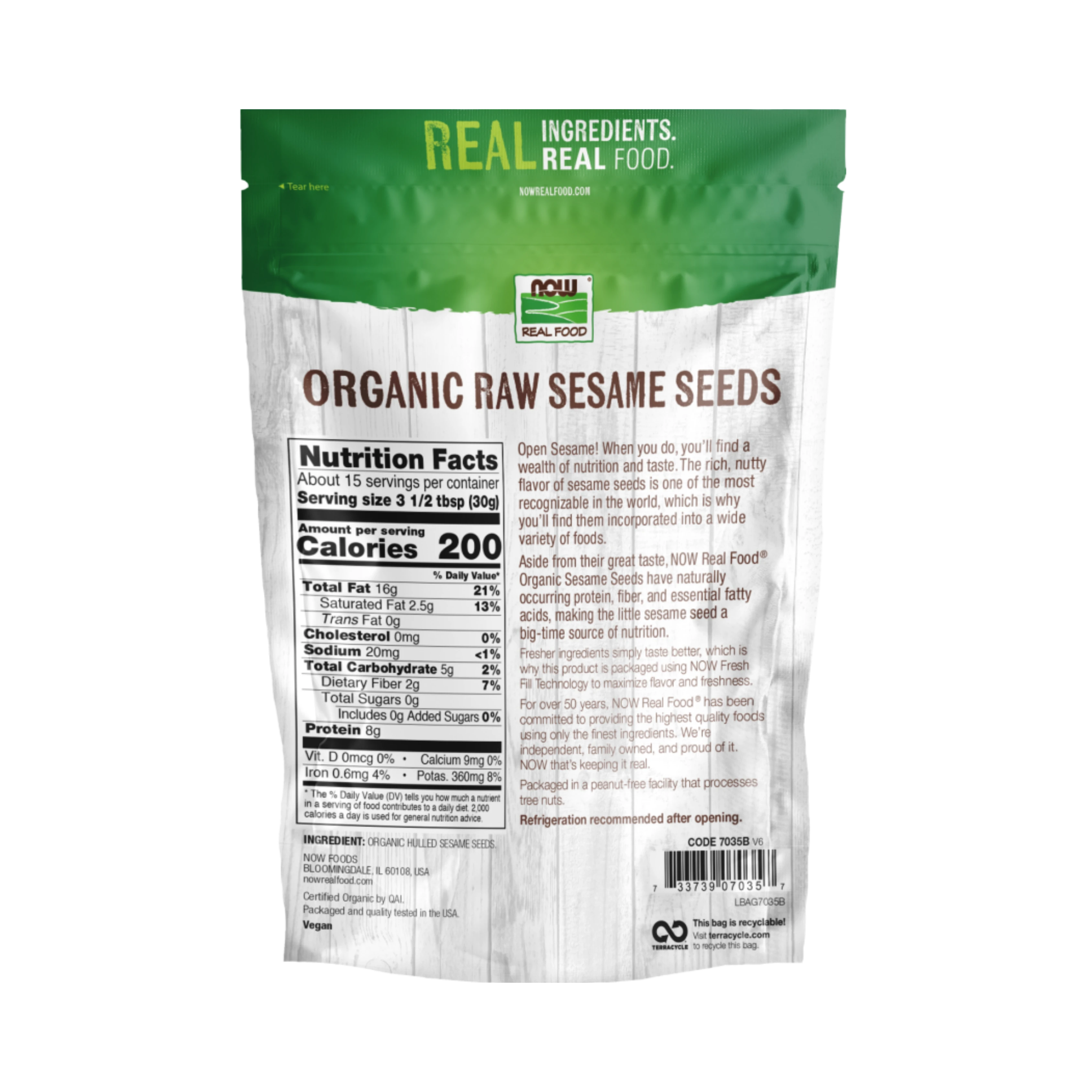 NOW Foods, Real Food, Organic Raw Sesame Seeds, 16 Oz