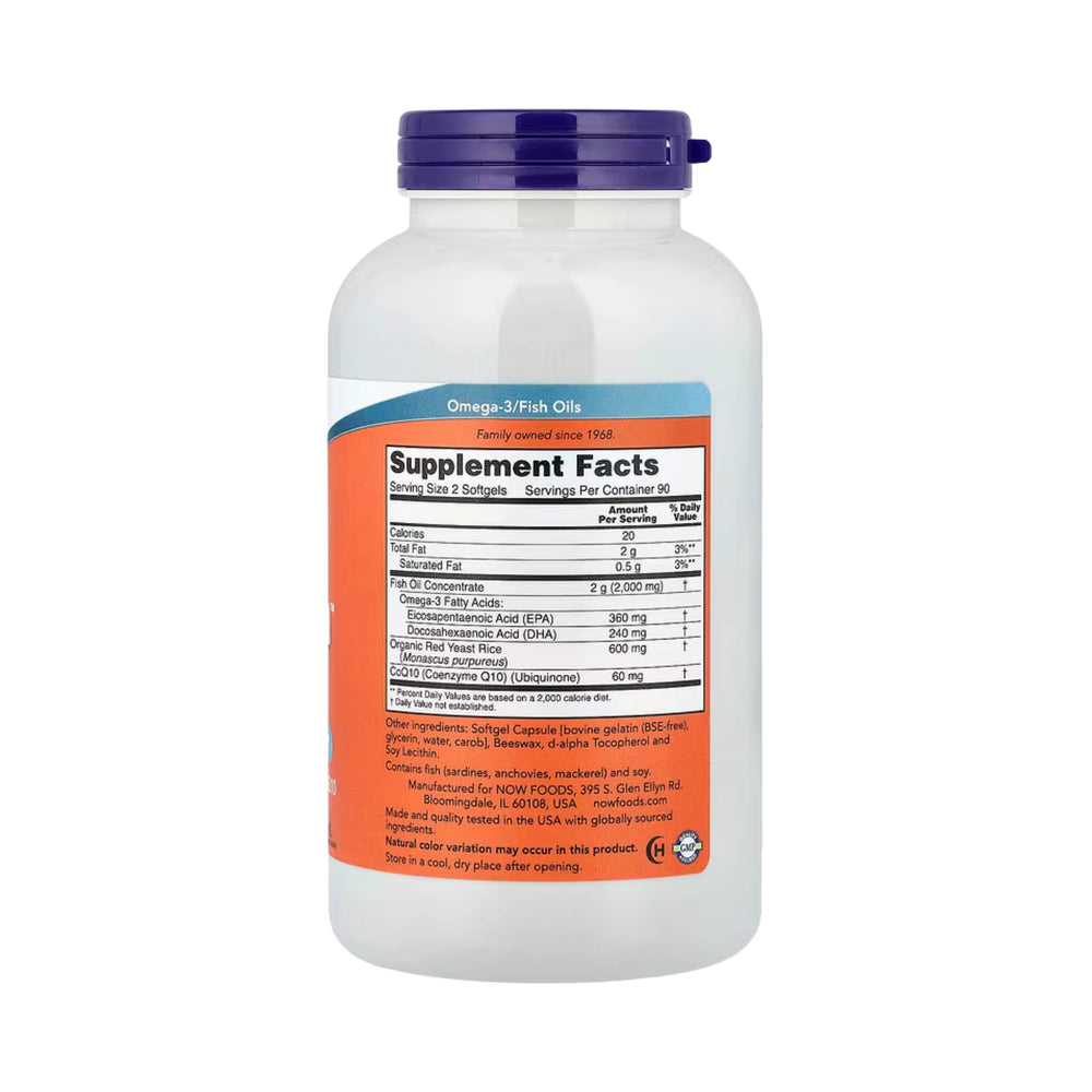NOW Foods, Red Omega Fish Oil With Red Yeast Rice and CoQ10, 180 Softgels