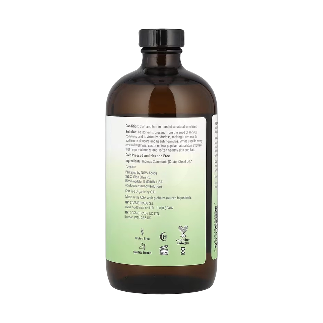NOW Foods, Solutions, Certified Organic Castor Oil, 16 fl oz, 473 ml