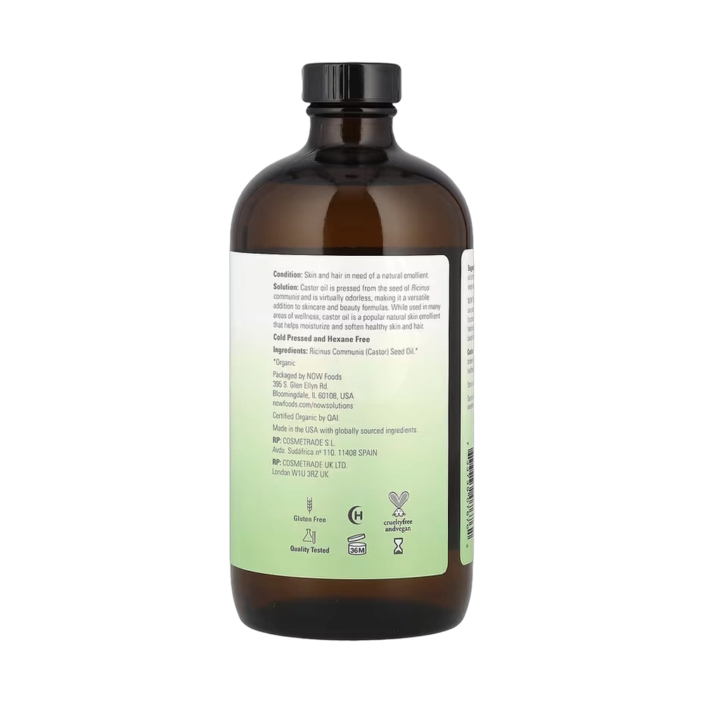 NOW Foods, Solutions, Certified Organic Castor Oil, 16 fl oz, 473 ml