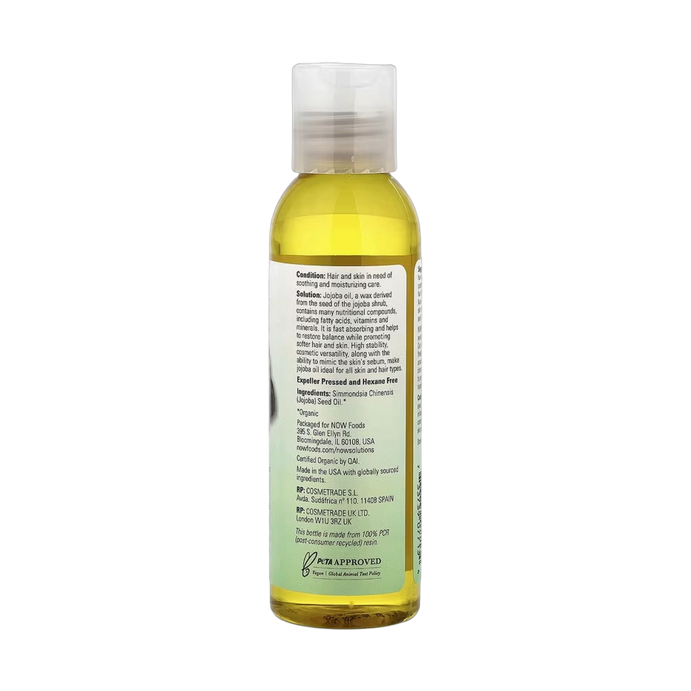 NOW Foods, Solutions, Certified Organic Jojoba Oil, 4 fl oz, 118 ml