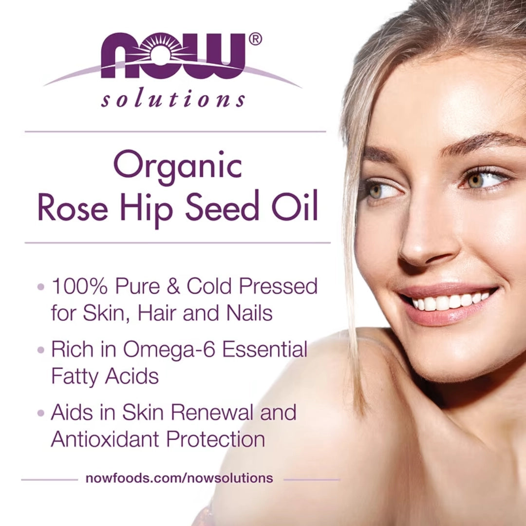 NOW Foods, Solutions, Certified Organic & Pure Rosehip Seed Oil, 1 fl oz, 30 ml