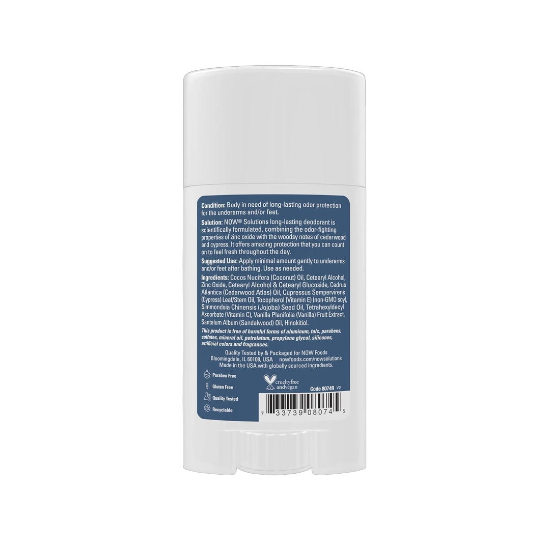 NOW Foods, Solutions, Long-Lasting Deodorant, Cedarwood + Cypress, 2.2 oz, 62 g