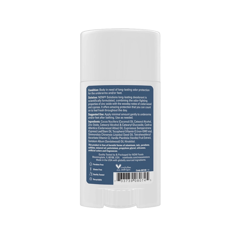 NOW Foods, Solutions, Long-Lasting Deodorant, Cedarwood + Cypress, 2.2 oz, 62 g