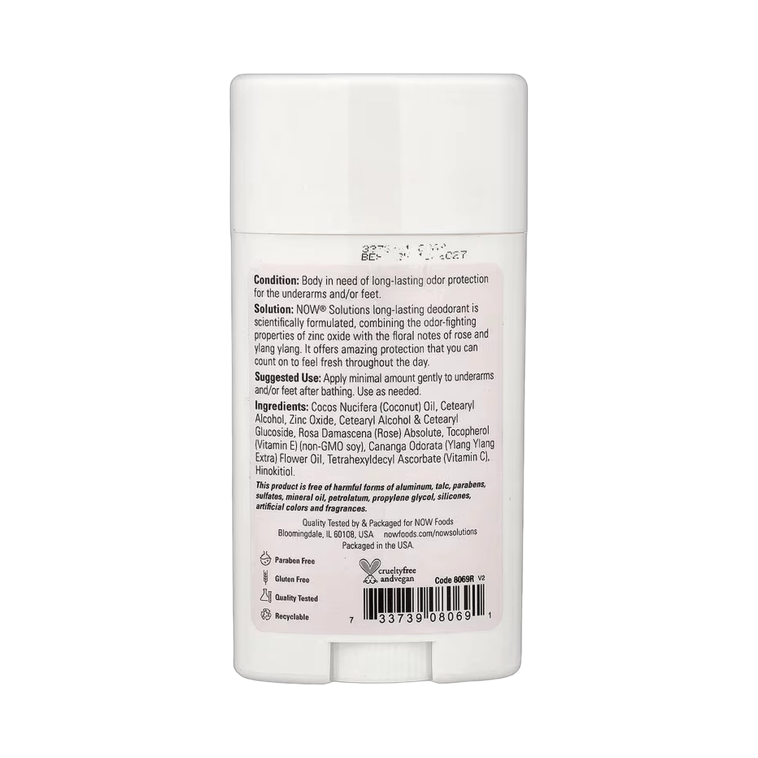 NOW Foods, Solutions, Long-Lasting Deodorant, Rose + Ylang Ylang, 2.2 oz, 62 g