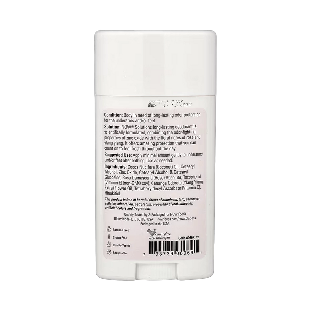 NOW Foods, Solutions, Long-Lasting Deodorant, Rose + Ylang Ylang, 2.2 oz, 62 g