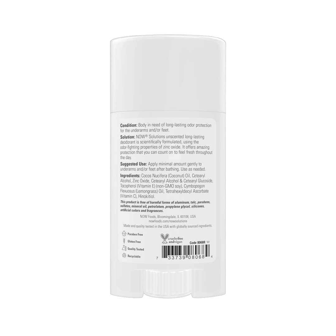 NOW Foods, Solutions, Long-Lasting Deodorant, Unscented, 2.2 oz, 62 g