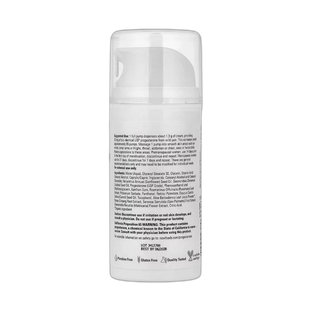 NOW Foods, Solutions, Progesterone from Wild Yam, Balancing Skin Cream, Fragrance Free, 3 oz, 85 g