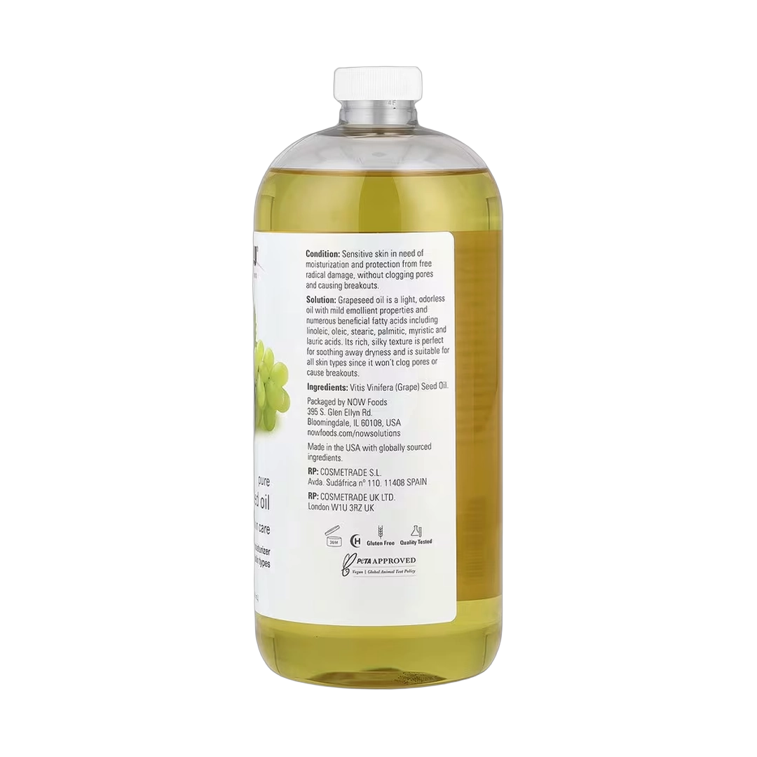 NOW Foods, Solutions, Pure Grapeseed Oil, All Skin Types, 32 fl oz, 946 ml