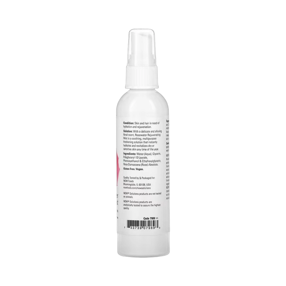NOW Foods, Solutions, Rosewater Rejuvenating Mist, 4 fl oz, 118 ml